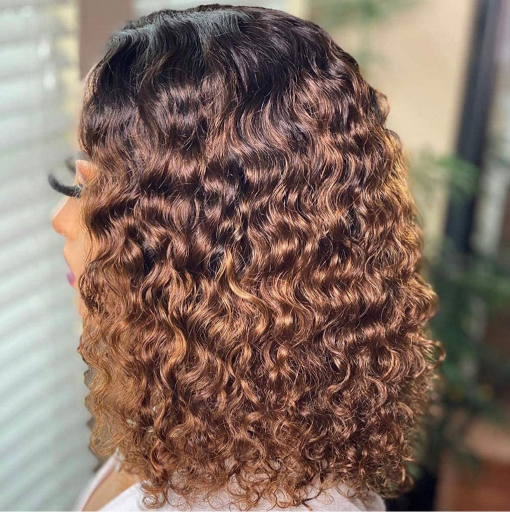 Human Hair Bob Lace Front Wig 13x4 Curly #1b & #30 - Claudia