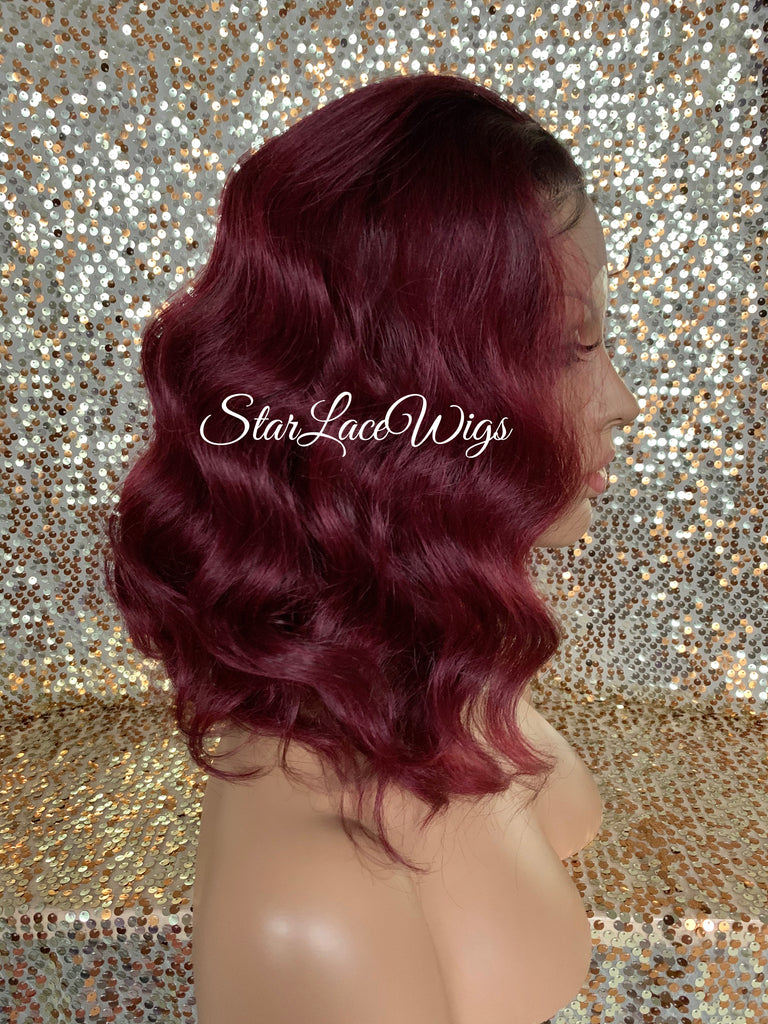 Wavy Lace Front Bob Wig (6x13) Parting Space Burgundy Dark Roots - Tera
