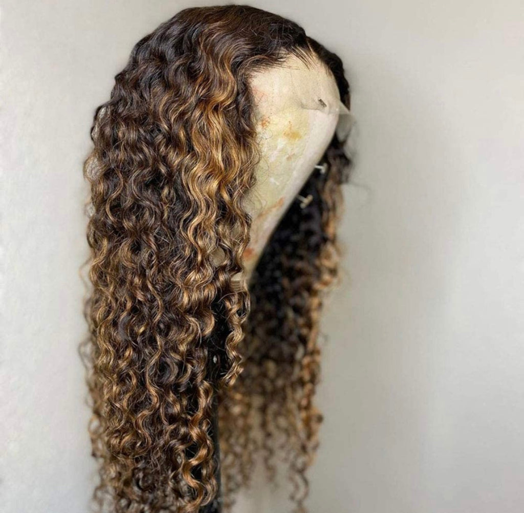 Lace Front Wig Curly Brown #4 & #27 Mix Middle Part - Abigail