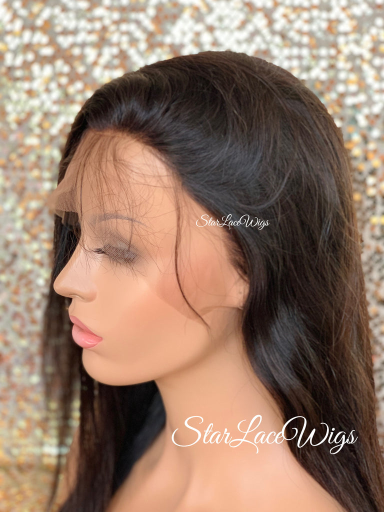 Human Hair Lace Front Wig Long Straight Natural Brown - Linda