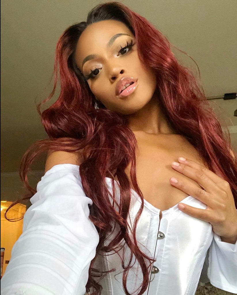 Human Hair Lace Front Wig 13x6 Body Wave Color #1b & Burgundy - Gia