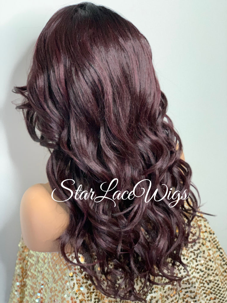 Lace Front Wig Synthetic Dark Burgundy Long Loose Curly Layers - Tara