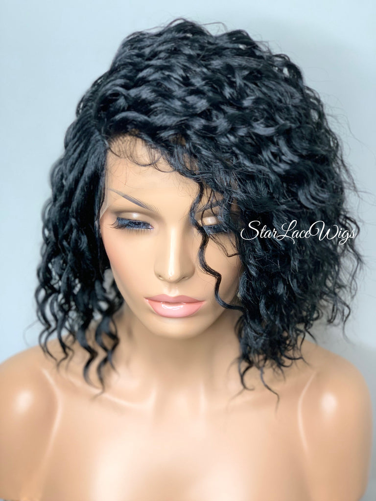 Lace Front Wig Short Wavy Synthetic Bob Black - Nova