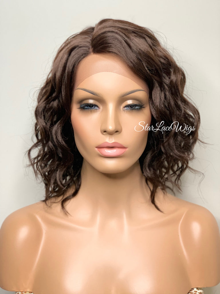 Wavy Bob Wig With Bangs Lace Front Side Part - Kerry