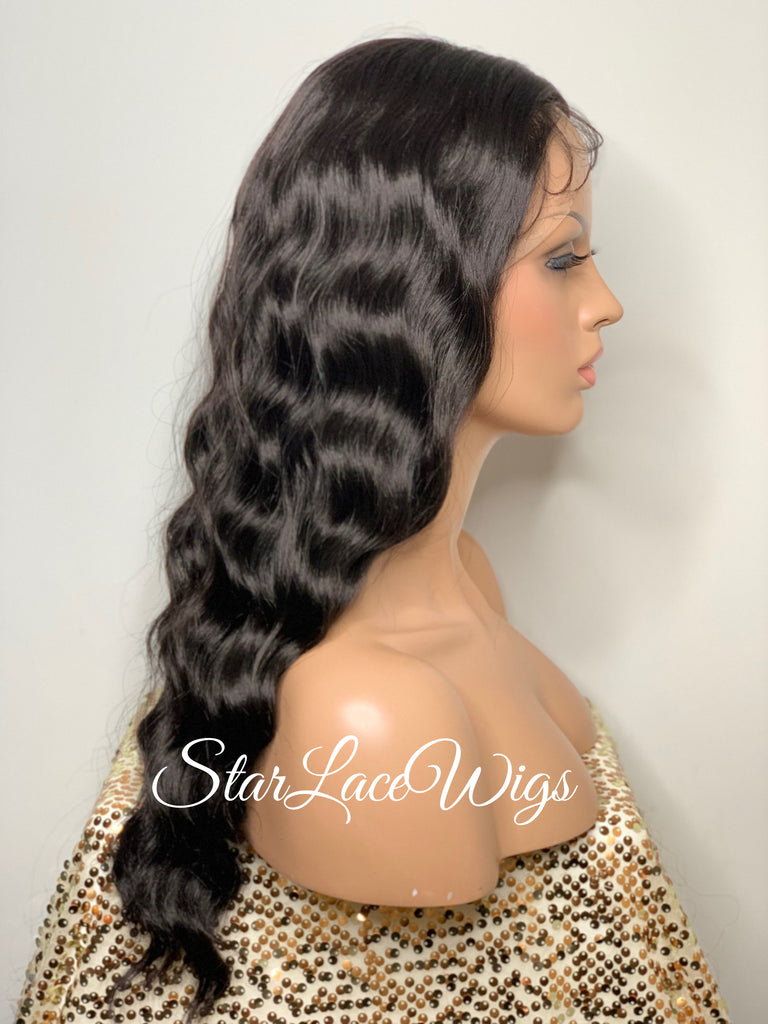 Lace Front Wig Long Wavy Middle Part Black - Morgan