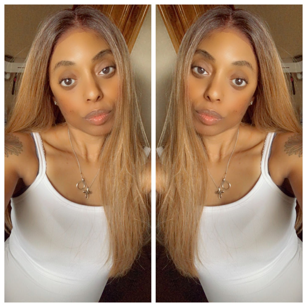 Long Straight Blonde Human Hair Blend Lace Front Wig (4x13) Parting - Georgia