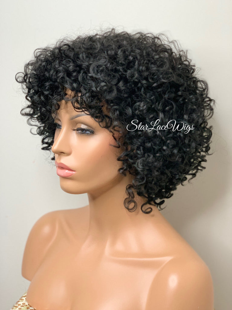 Short Curly Wig Layers Black Bangs - Tina