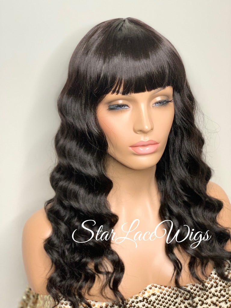 Long Wavy Black Brown Wig With Chinese Bangs - Asia