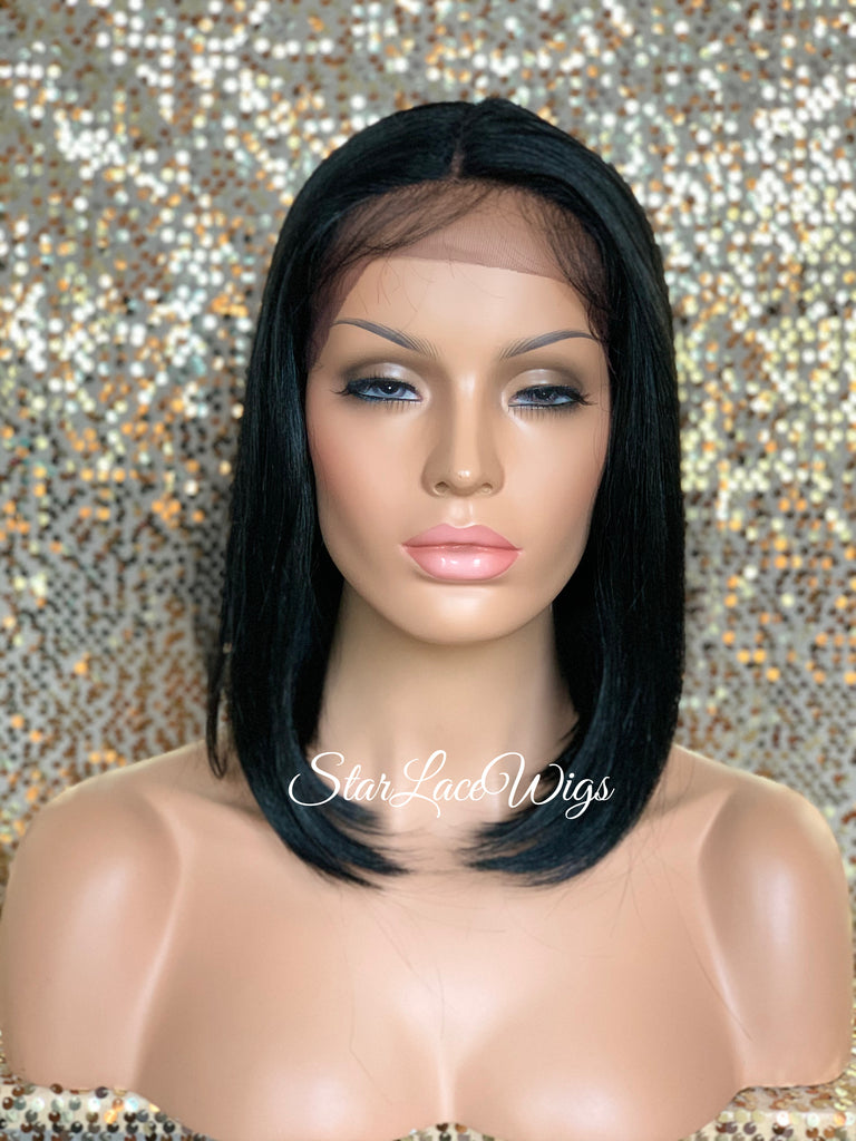 Long Lace Front Bob Wig Straight Black Brown Middle Part - Carmen