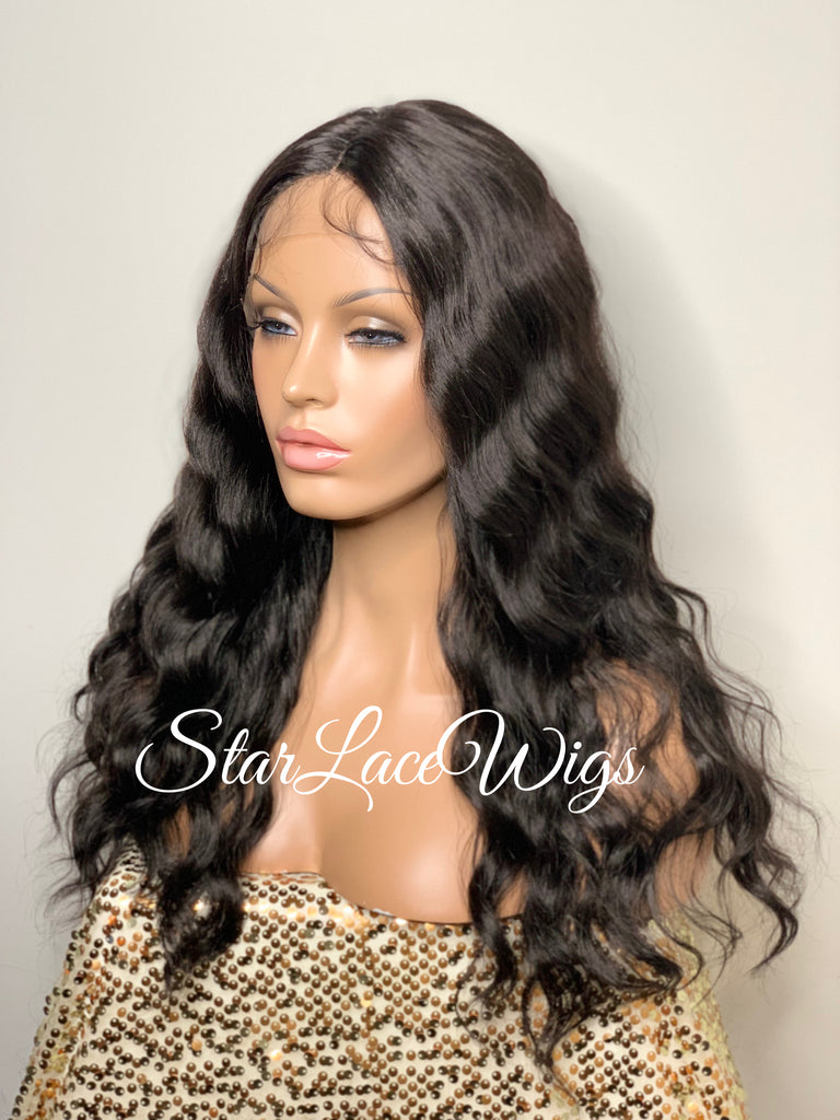 Lace Front Wig Long Wavy Middle Part Black - Morgan