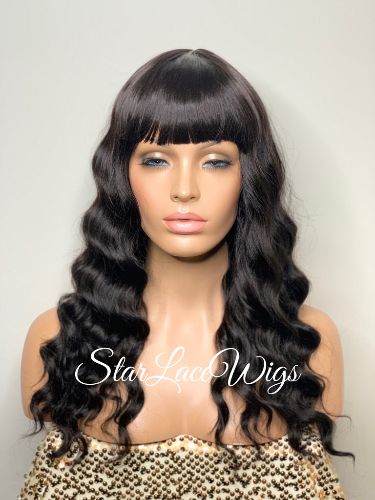Long Wavy Black Brown Wig With Chinese Bangs - Asia