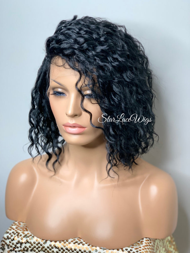 Lace Front Wig Short Wavy Synthetic Bob Black - Nova
