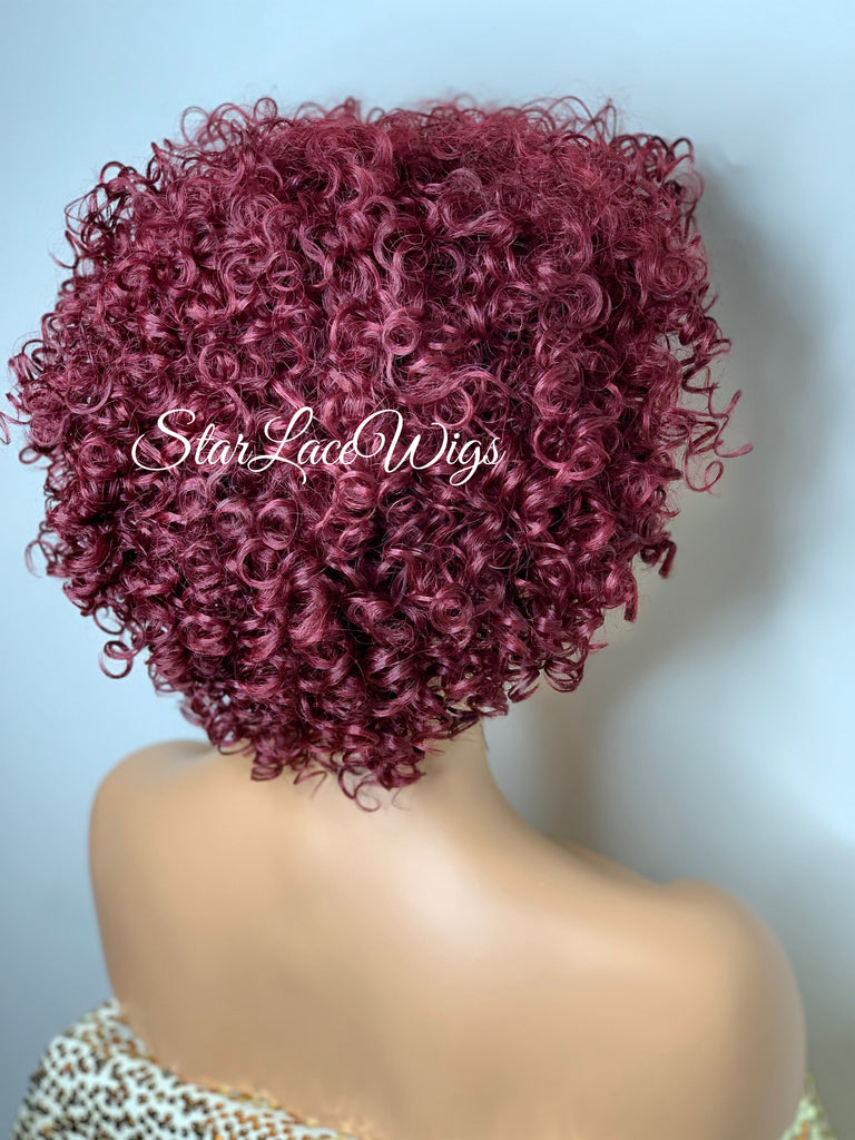 Short Curly Wig Layers Burgundy Bangs - Justina