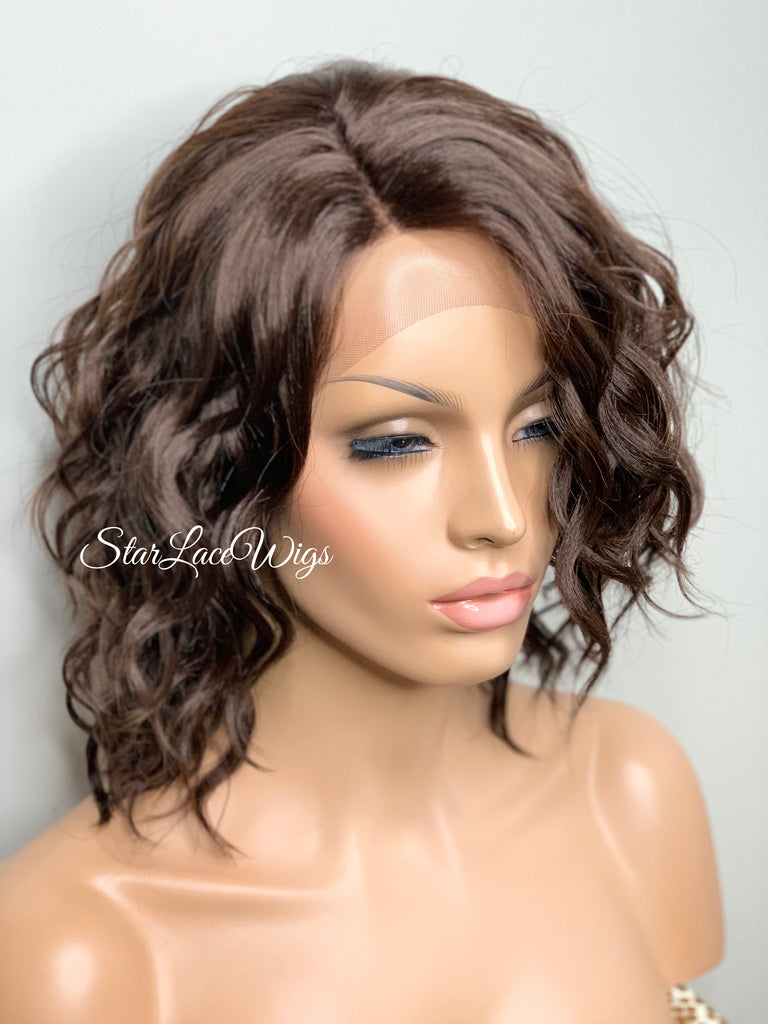 Wavy Bob Wig With Bangs Lace Front Side Part - Kerry