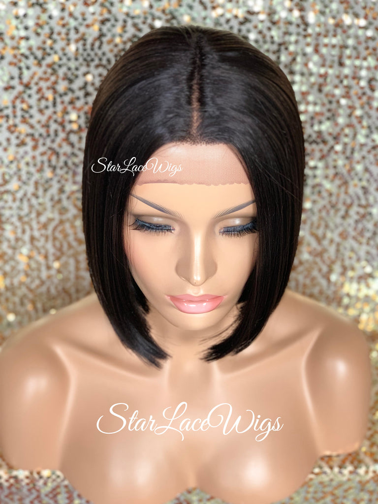 Lace Front Wig Bob Straight Black Brown Middle Part - Marie