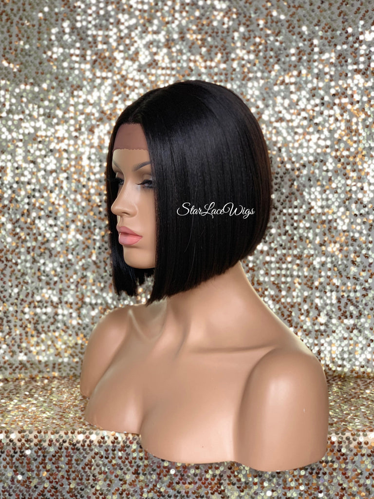 Lace Front Wig Bob Straight Black Brown Middle Part - Marie