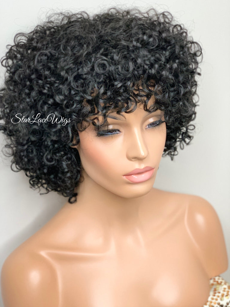 Short Curly Wig Layers Black Bangs - Tina