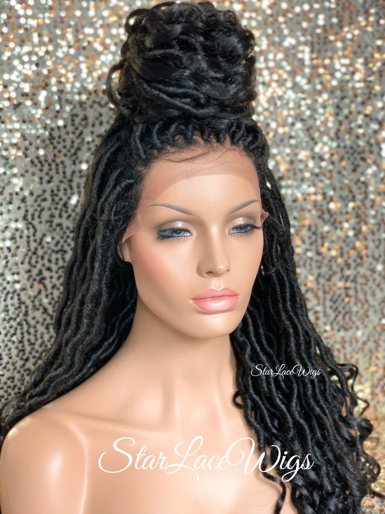 Long Faux Locs Lace Front Wig 4x4 Parting Space Swiss Lace - Lana