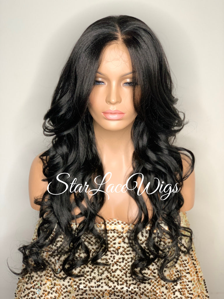 Long Loose Curls Lace Front Wig (6x13) Parting Space Black - Miracle