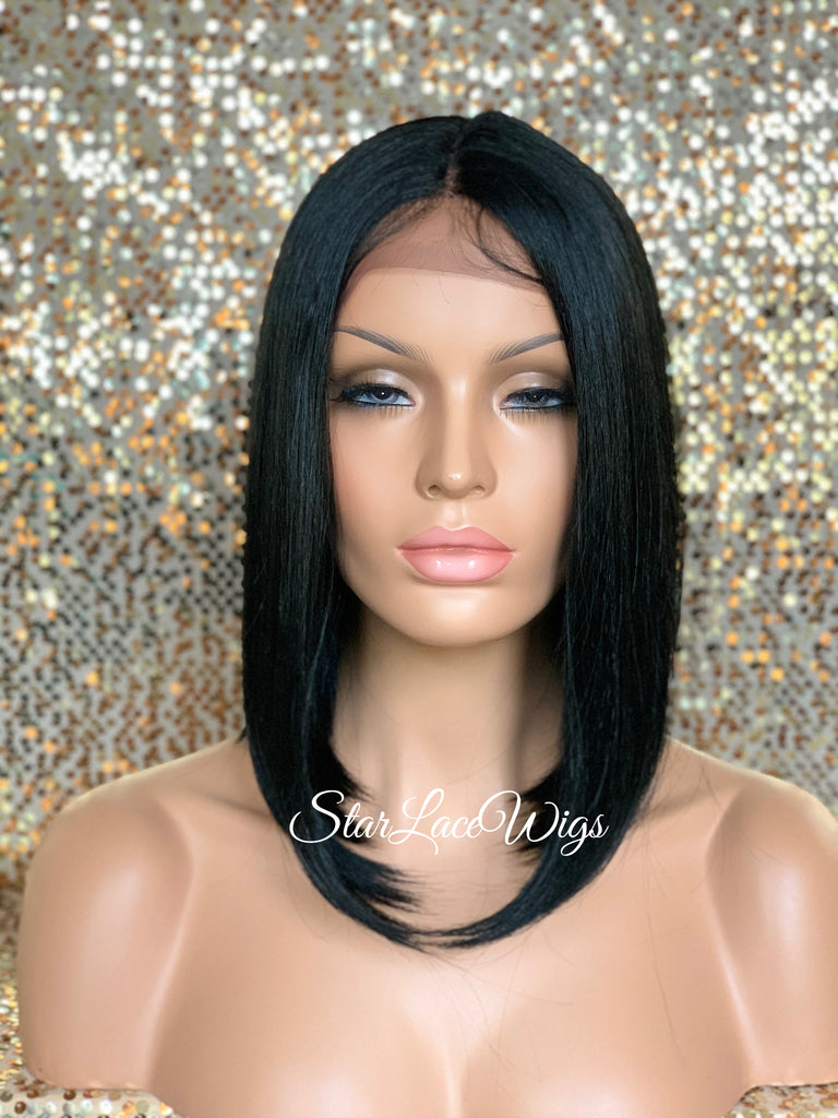 Long Lace Front Bob Wig Straight Black Brown Middle Part - Carmen