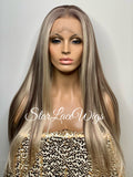 Long Straight Lace Front Wig (13x4) Ash Platinum Blonde Balayage - Paige