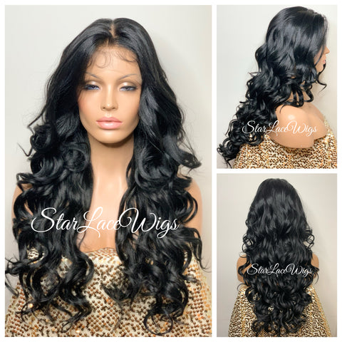 Long Wavy Lace Front Wig (6x13) Parting Space Body Wave Black - Faith