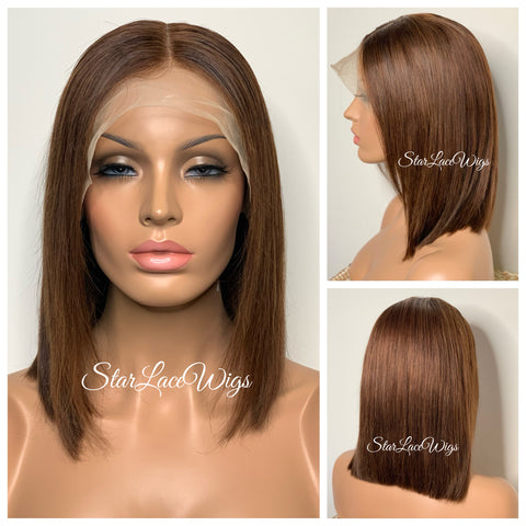 Lace Front Wig Curly Brown #4 & #27 Mix Middle Part - Abigail