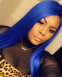 Long Blue Straight Lace Front Wig Center Part - Stella