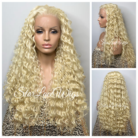 Long Strawberry Blonde Synthetic Lace Front Wig Dark Root Loose Curls #30 - Fancy
