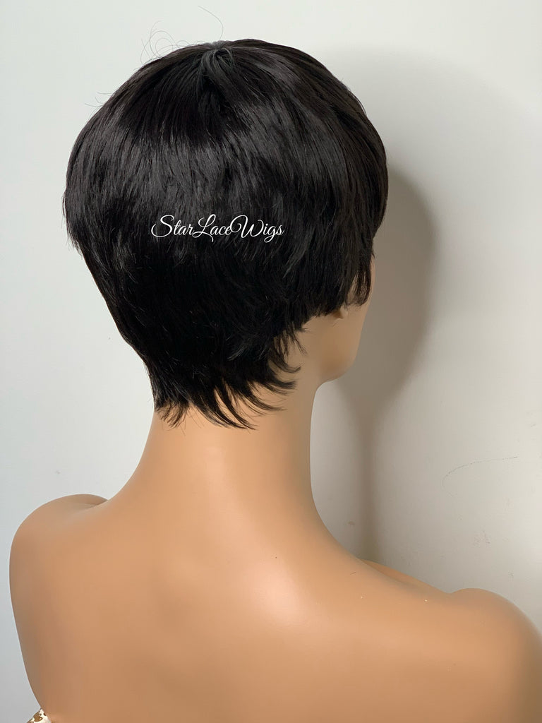 Pixie Cut Wig with Bangs Short Straight Black - Rosalie