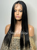 Long Straight Lace Front Wig Black Center Part Blonde Highlights Synthetic Skunk Stripe - Zoe