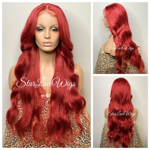 Lace Front Wig Human Hair Blend Red Wavy Bob - Julie