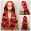 Long Red Wavy Loose Curls Wig Lace Front Human Hair Blend - Cyn