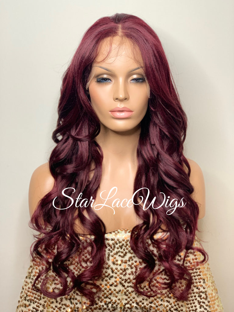 Long Burgundy Red Lace Front Wig (6x13) Free Part - Sharon