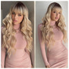 Long Full Wig Synthetic Wavy Blonde Dark Roots Middle Part Bangs - Millie