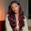 Long Burgundy/Red Human Hair Blend HD Lace Front Wig (13x6) Body Wave - Mara
