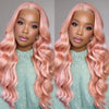 Long Pink Body Wave Human Hair Blend HD Lace Front Wig (13x6) - Candy