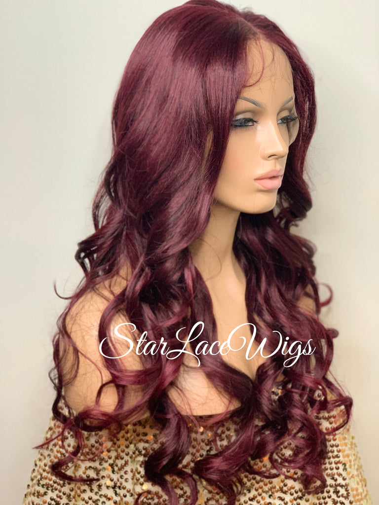 Long Burgundy Red Lace Front Wig (6x13) Free Part - Sharon