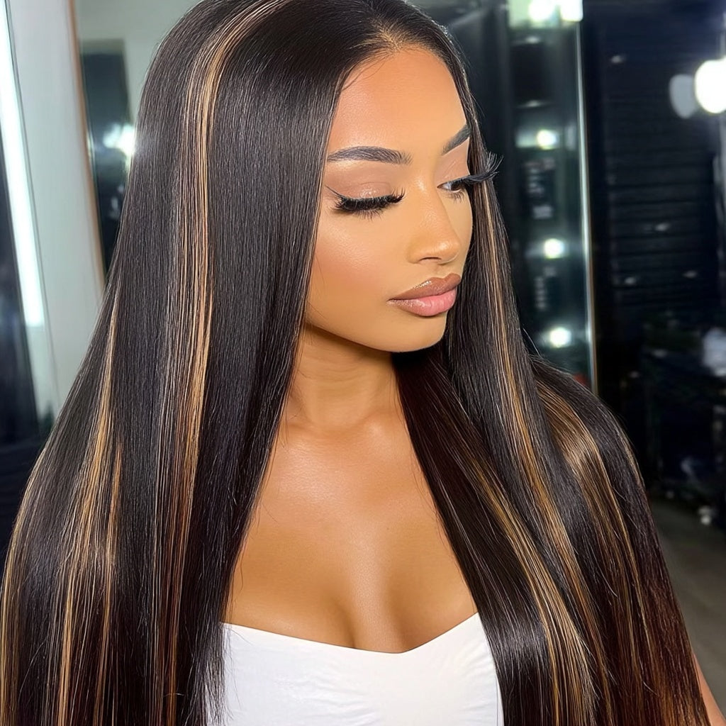 Long Straight Highlights Lace Front Wig (13x6) Free Part - Tish