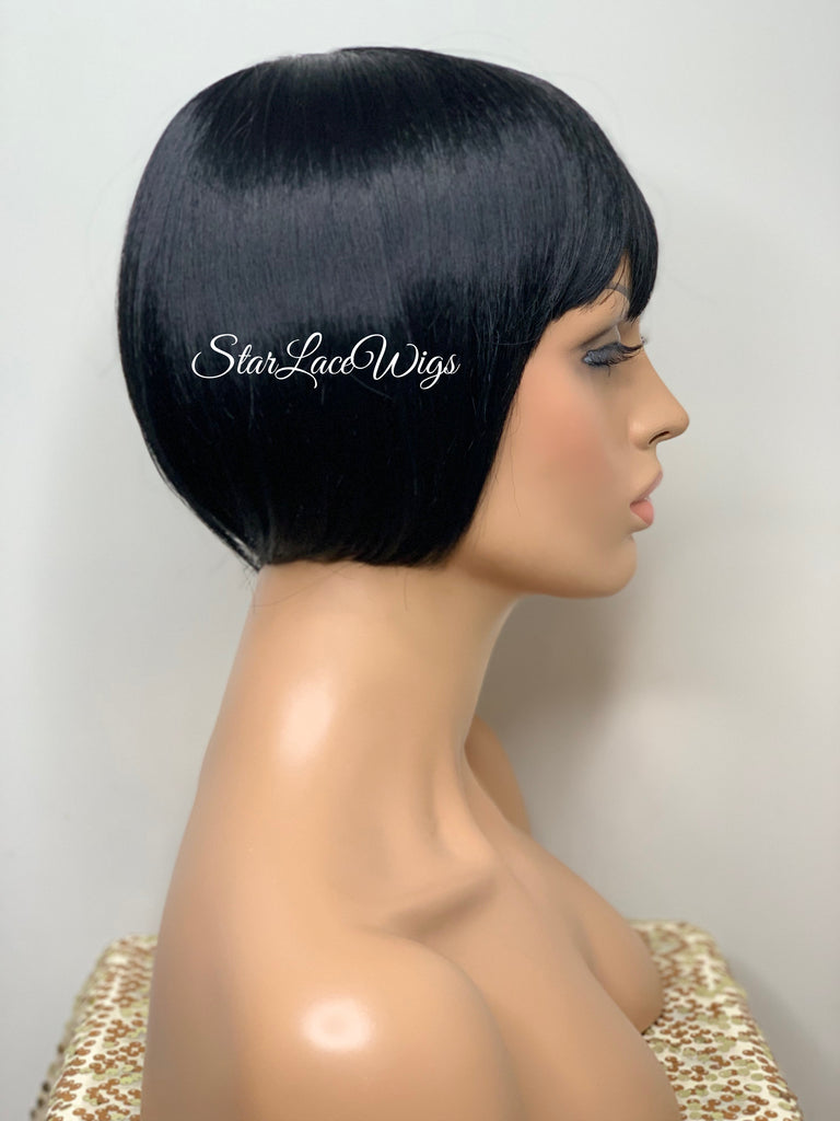 Short Straight Black Bob Wig with Bangs - Giovanni