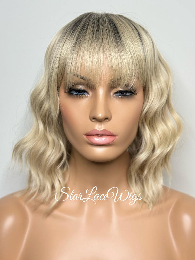 Blonde Wavy Bob Wig with Bangs Rooted - Grace