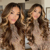 Long Curly Brown Blonde Highlights HD Lace Front Wig Center Part - Fiona