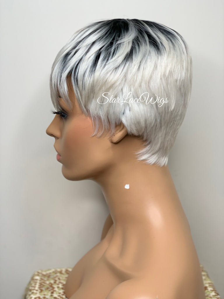 Short Straight White Platinum Blonde Pixie Wig Bangs - Jean