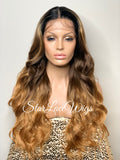 Long Brown Auburn Ombre Lace Front Wig Center Part - Ramona
