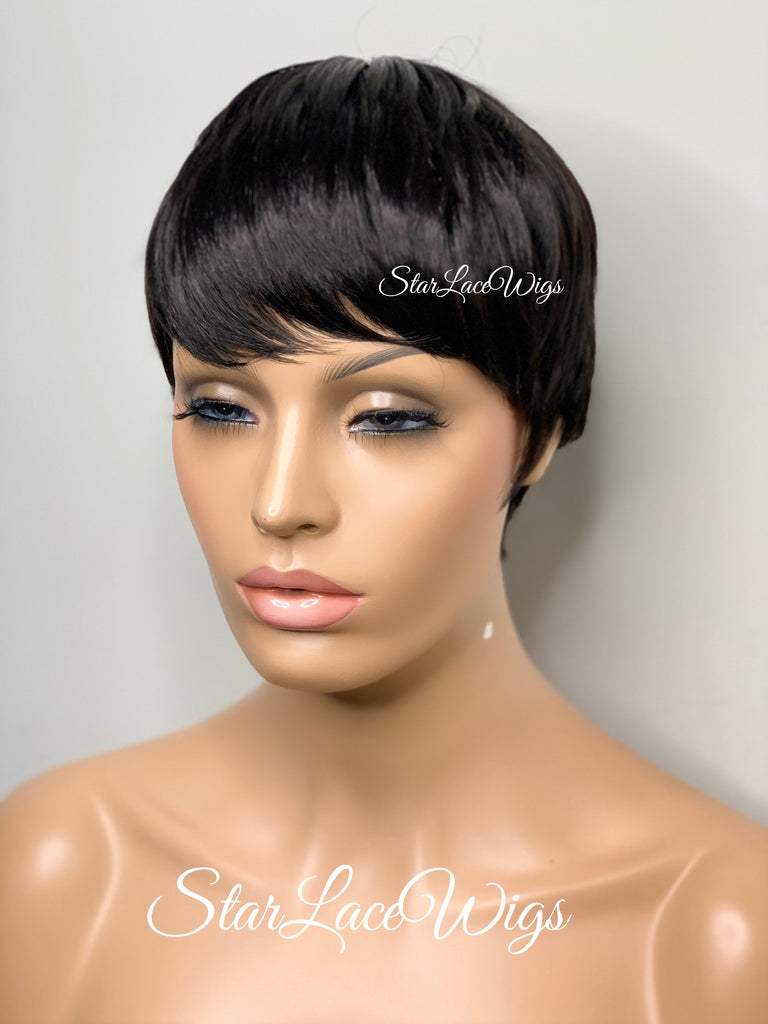 Pixie Cut Wig with Bangs Short Straight Black - Rosalie