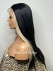 Long Straight Lace Front Wig Black Center Part Blonde Highlights Synthetic Skunk Stripe - Zoe