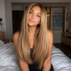 Long Straight Dark Blonde Human Hair Blend Lace Front Wig (13x4) Free Part - Lizzy