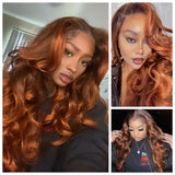 Copper Ginger Long Curly Lace Front Wig (13x6) Curly Free Part - Caroline