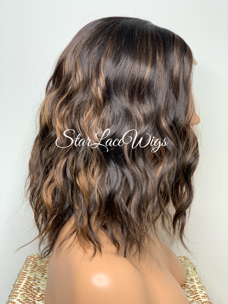 Short Brown Wavy Bob Wig Highlights - Terrie