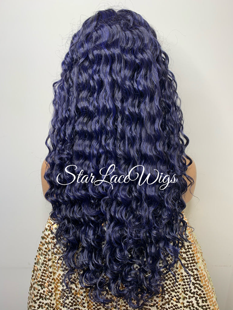 Long Wavy Lace Front Wig (6x13) Parting Space Dark Blue - Jena